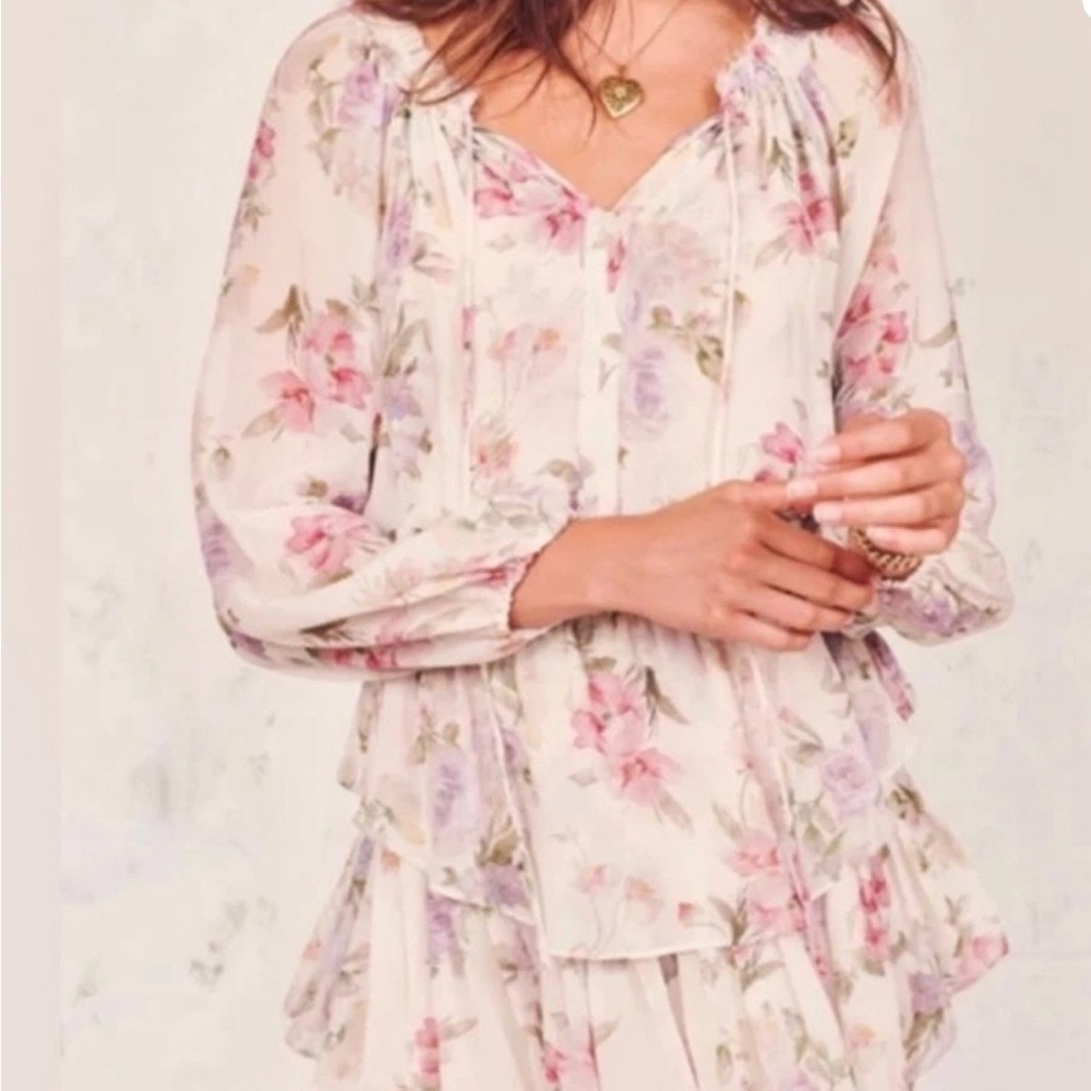 LoveShackFancy Pink and Purple Floral Mini Dress